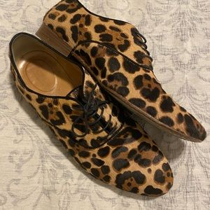 J. Crew Collection Leopard print pony hair oxford loafer lace up